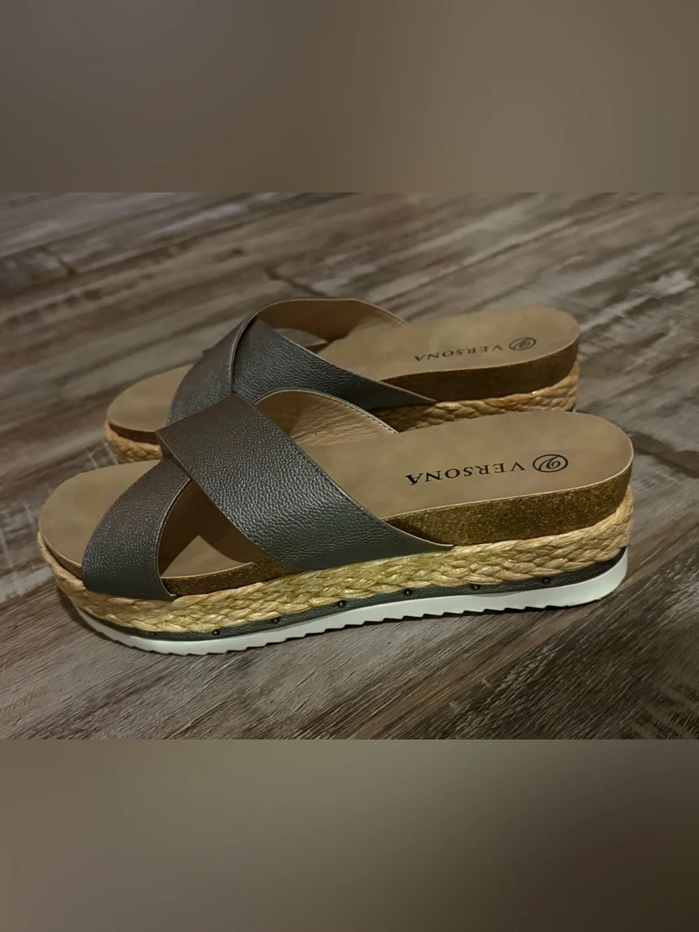 Versona Olive Gray Crisscross Espadrille Wedge Sandals